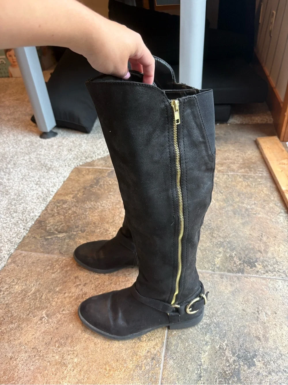 Massimo Black Over-the-Knee Boots with Gold Zip Detail